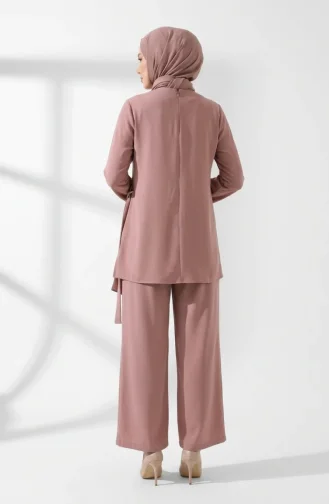 Tuniek En Broek Met Sterrendetails Tweedelige Hijabset 0358-07 Roze 0358-07