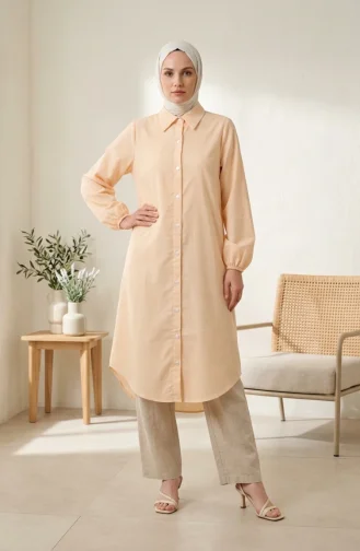 Chemise Tunique Longue Rayée à Boutons 0359-10 Jaune 0359-10