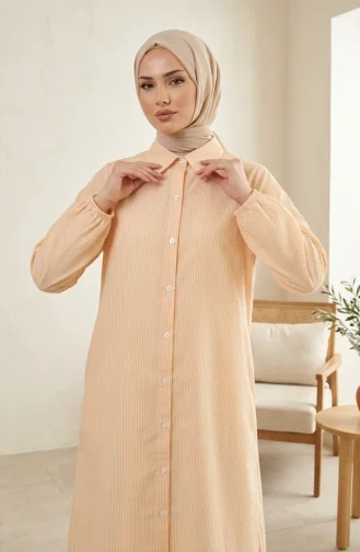 Chemise Tunique Longue Rayée à Boutons 0359-10 Jaune 0359-10