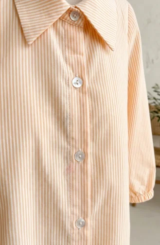 Chemise Tunique Longue Rayée à Boutons 0359-10 Jaune 0359-10