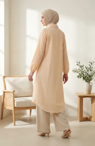 Chemise Tunique Longue Rayée à Boutons 0359-10 Jaune 0359-10