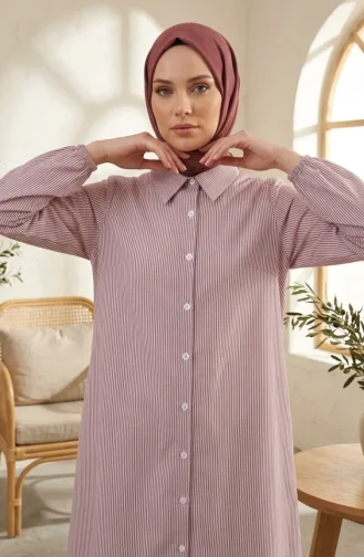 Boydan Düğmeli Çizgili Uzun Tunik Gömlek 0359-11 Bordo