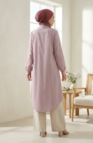 Boydan Düğmeli Çizgili Uzun Tunik Gömlek 0359-11 Bordo