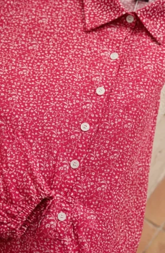 Knackige Geblümte Bodenlange Tunika Aus Viskose Mit Knöpfen Farbe: Rosa Modell 0376-01 0376-01