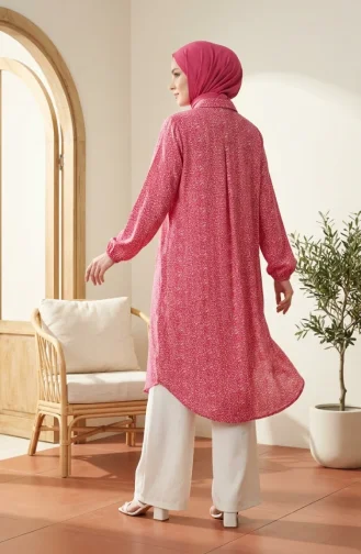 Knackige Geblümte Bodenlange Tunika Aus Viskose Mit Knöpfen Farbe: Rosa Modell 0376-01 0376-01