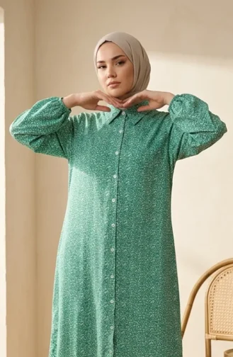 Knackige Geblümte Bodenlange Tunika Aus Viskose Mit Knöpfen Farbe: Grün Modell 0376-02 0376-02