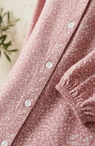 Knackige Bodenlange Tunika Aus Viskose Mit Blumenmuster Und Knopfleiste Farbe: Rosa (0376-04) 0376-04