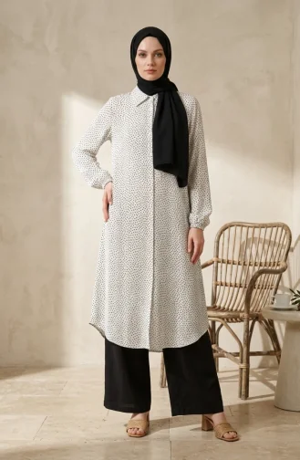 Shirt Collar Button-Down Polka Dot Viscose Tunic 0378-02 White 0378-02