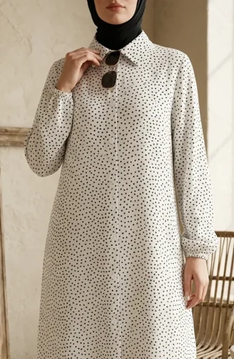 Shirt Collar Button-Down Polka Dot Viscose Tunic 0378-02 White 0378-02