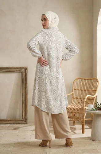 Shirt Collar Button-Down Polka Dot Viscose Tunic 0378-02 White 0378-02