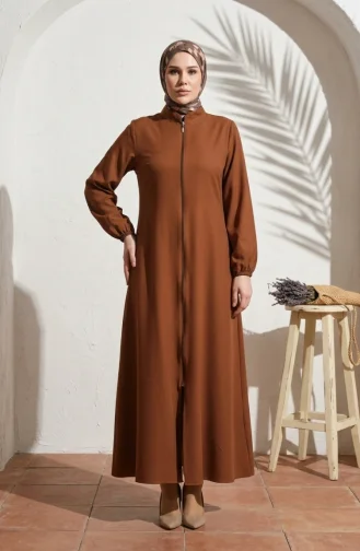 Abaya Plaine A Fermeture Et Extrémité Des Manches Elastiques 1013-01 Marron 1013-01
