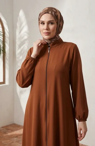 Abaya Plaine A Fermeture Et Extrémité Des Manches Elastiques 1013-01 Marron 1013-01