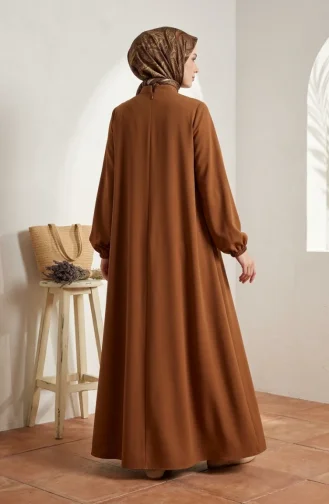 Abaya Plaine A Fermeture Et Extrémité Des Manches Elastiques 1013-01 Marron 1013-01