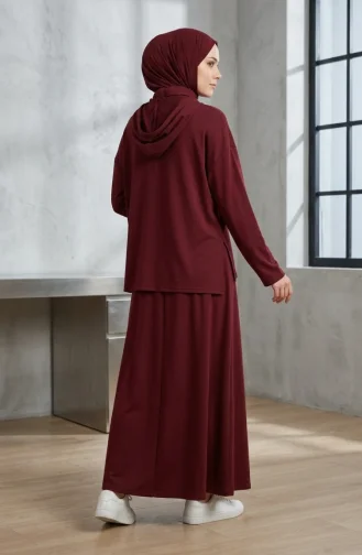 Modal Kumaş Kapüşonlu Bağcıklı Tesettür ikili Takım 2314-03 Bordo