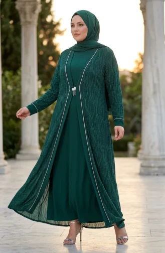 Smaragdgrün Hijab-Abendkleider 6263-02