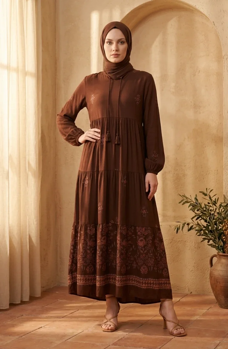 Braun Hijab Kleider 4083-03