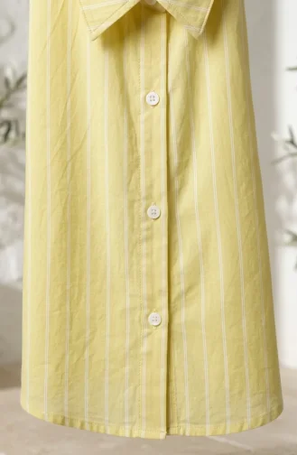 Müslin Kumaş Boydan Düğmeli Çizgili Tunik 0342-12 Limon Sarısı