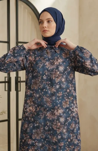 Gömlek Yaka Boydan Düğmeli Desenli Krep Tunik 0394-01 Gri