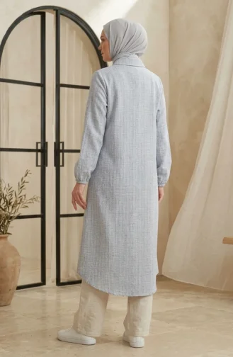 Gömlek Yaka Boydan Düğmeli Keten Tunik 0395-03 Gri