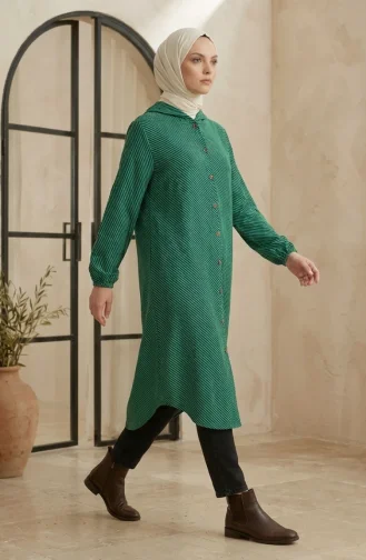 Manteau En Cachemire à Capuche Et Boutons 0201-03 Vert émeraude 0201-03