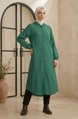 Manteau En Cachemire à Capuche Et Boutons 0201-03 Vert émeraude 0201-03