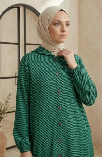 Manteau En Cachemire à Capuche Et Boutons 0201-03 Vert émeraude 0201-03