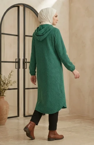Manteau En Cachemire à Capuche Et Boutons 0201-03 Vert émeraude 0201-03