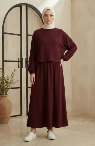Oysho Kumaş Oversize Tesettür ikili Takım 2319-04 Bordo