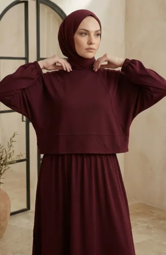 Oysho Kumaş Oversize Tesettür ikili Takım 2319-04 Bordo