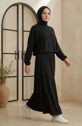 Oysho Kumaş Oversize Tesettür ikili Takım 2319-05 Siyah