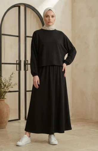 Oysho Kumaş Oversize Tesettür ikili Takım 2319-05 Siyah