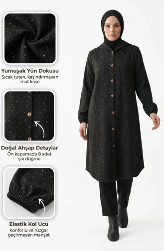 Desenli Kapüşonlu Kışlık Kaşe Kap 0202-01 Siyah Gri