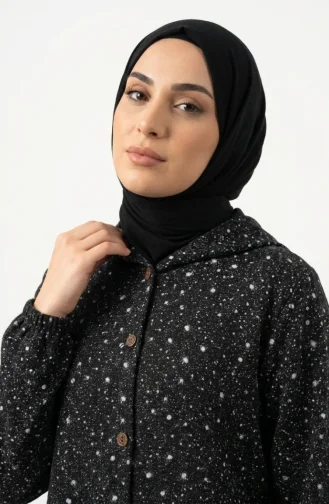 Patterned Hooded Winter Cashmere Coat 0202-02 Black And White 0202-02