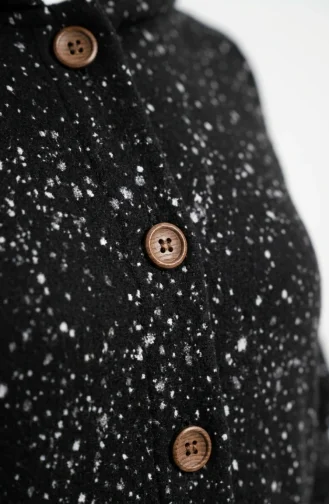 Patterned Hooded Winter Cashmere Coat 0202-02 Black And White 0202-02