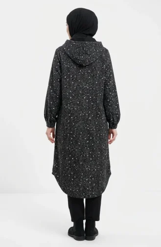 Patterned Hooded Winter Cashmere Coat 0202-02 Black And White 0202-02