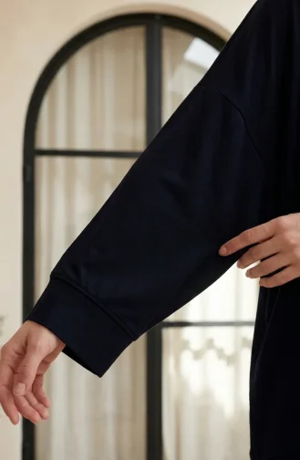 Sıfır Yaka Oversize Tunik Pantolon Tesettür ikili Takım 2320-03 Lacivert