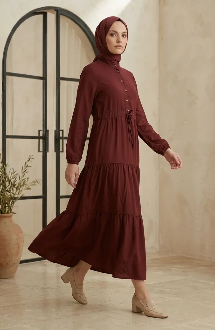 Brick Red Hijab Dress 0336-08