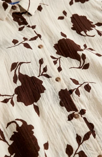 Balon Kol Oversize Desenli Asimetrik Tunik 0515-05 Bej Kahverengi