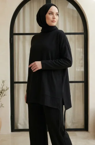 Oysho Kumaş Rahat Kesim Tunik Pantolon Tesettür ikili Takım 2321-02 Siyah