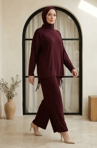 Oysho Fabric Relaxed Fit Tuniek En Broek Tweedelige Hijab Set 2321-05 Bordeauxrood 2321-05