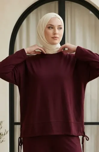 Oysho Fabric Relaxed Fit Tuniek En Broek Tweedelige Hijab Set 2321-05 Bordeauxrood 2321-05