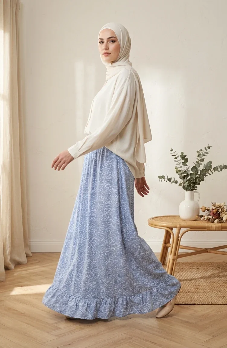 Jupe à Pois à Taille élastique 0306-04 Bleue 0306-04