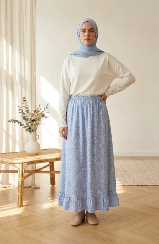 Jupe à Pois à Taille élastique 0306-04 Bleue 0306-04