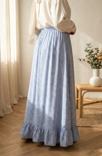 Jupe à Pois à Taille élastique 0306-04 Bleue 0306-04