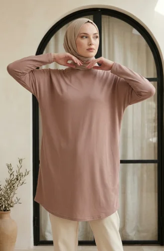 تونيك بمقاسات كبيرة وقصة مريحة 8775A-02 لون قهوة بالحليب 8775A-02