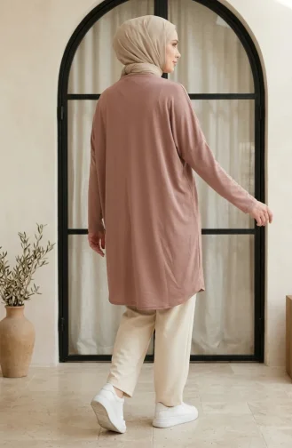 تونيك بمقاسات كبيرة وقصة مريحة 8775A-02 لون قهوة بالحليب 8775A-02