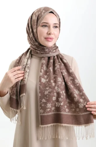 شال من الكشمير المهدب 70366-05 بني 70366-05