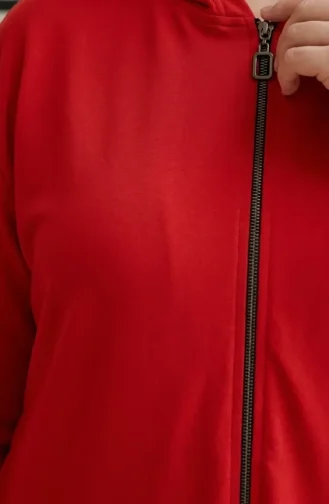 Tunique à Capuche Grande Taille Avec Fermeture éclair à Deux Fils 30610-02 Rouge 30610-02