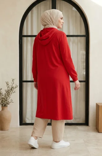 Tunique à Capuche Grande Taille Avec Fermeture éclair à Deux Fils 30610-02 Rouge 30610-02