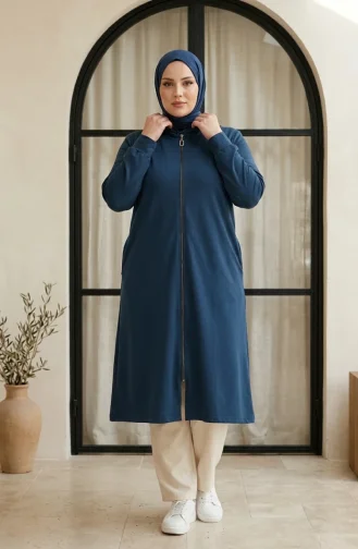 Tunique Grande Taille à Capuche Et Fermeture éclair Double Fil 30610-04 Pétrole 30610-04